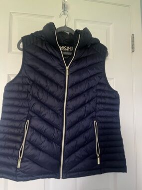 Michael Kors Navy Quilted Hooded Puffer Vest